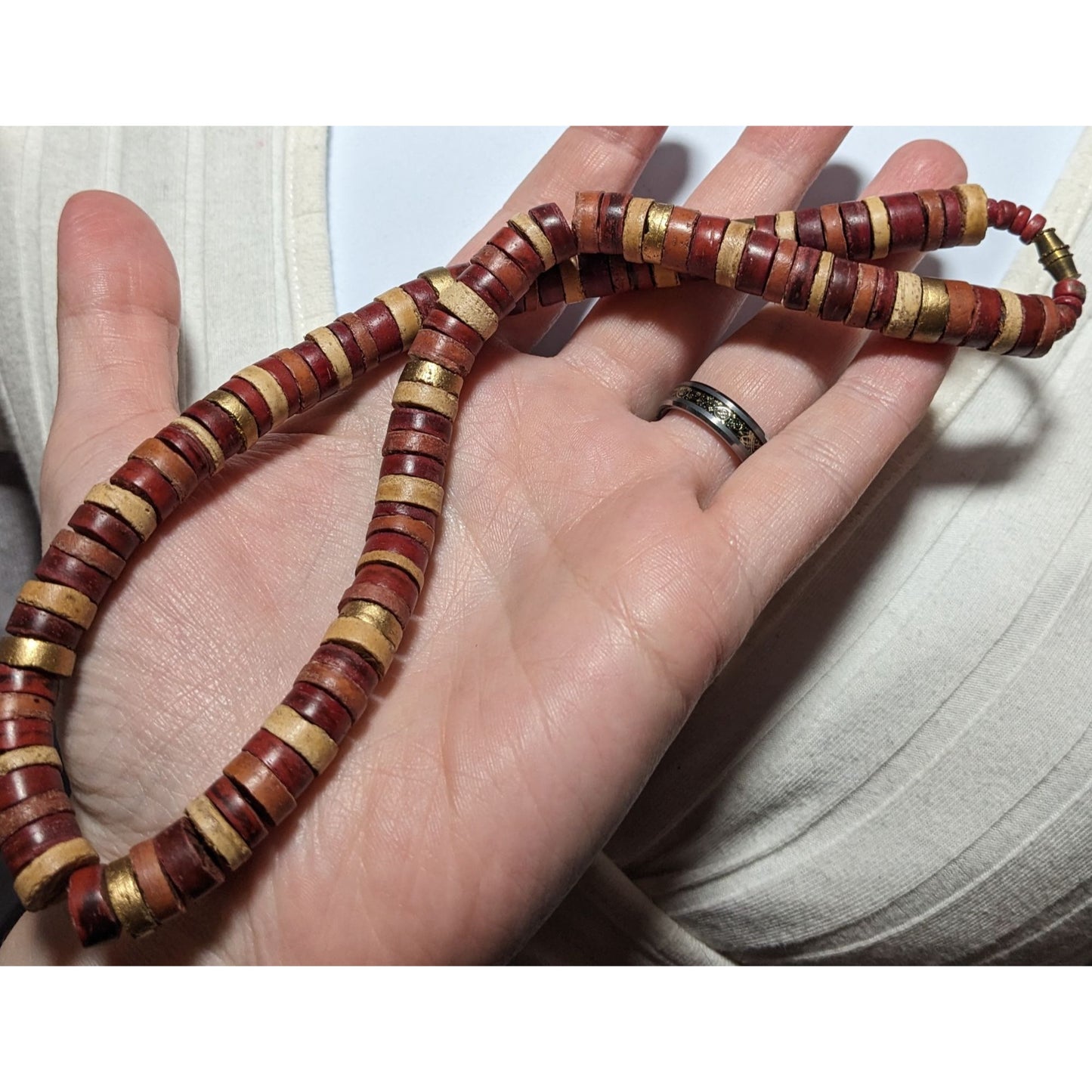 Brown And Gold Beaded Wood Necklace