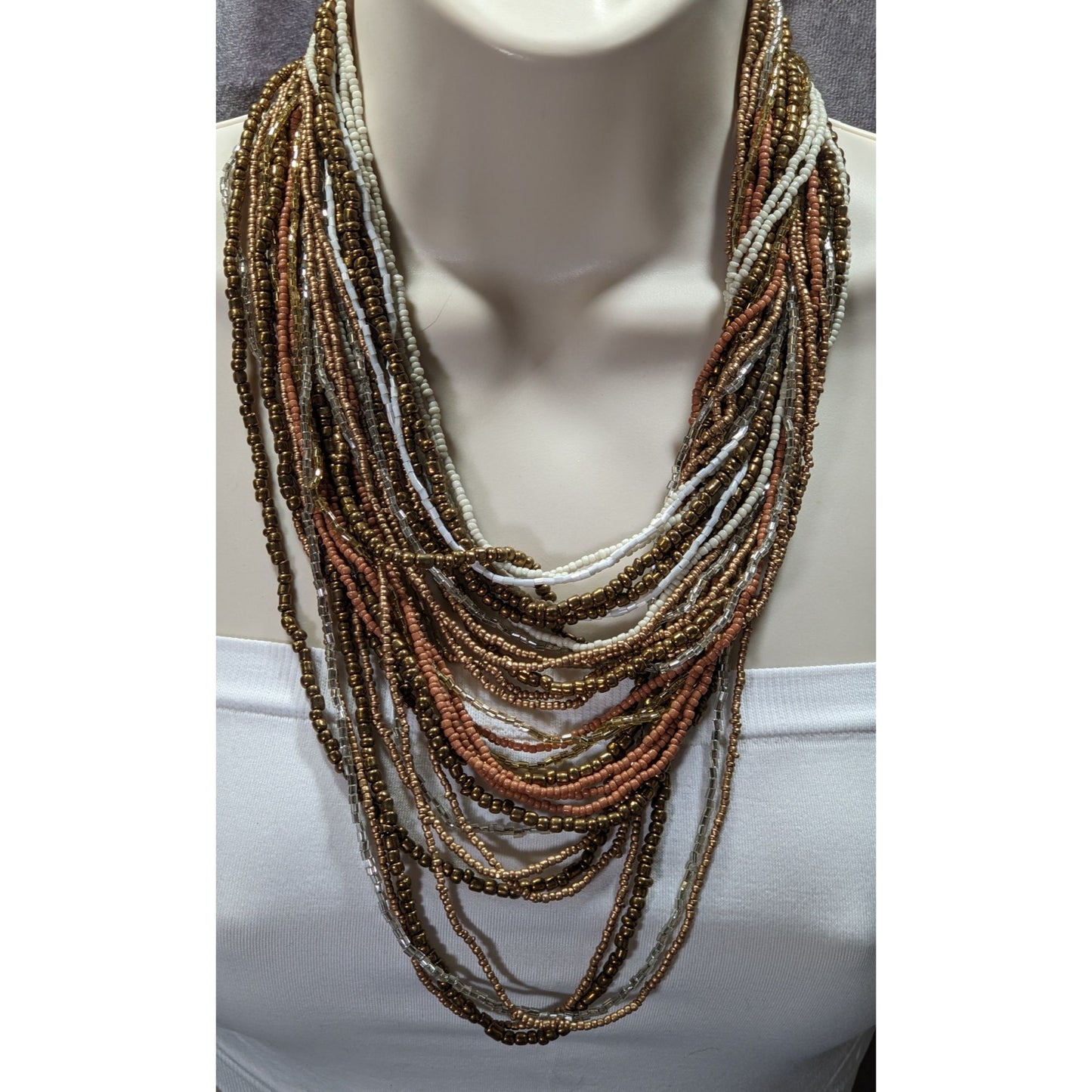 Vintage Layered Glass Beaded Necklace With Chunky Lucite Clasp