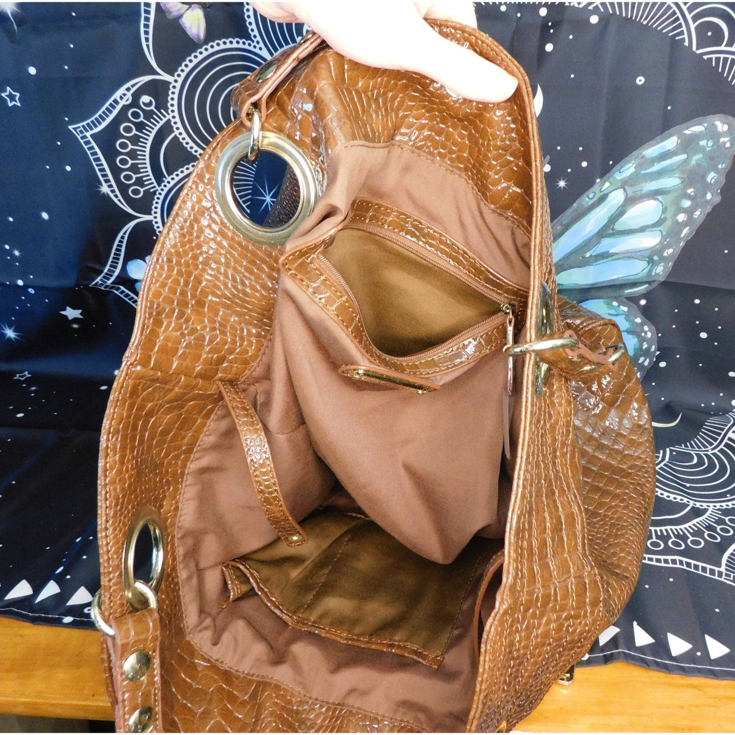 Steve Madden Textured Patent Leather Brown Shoulder Bag