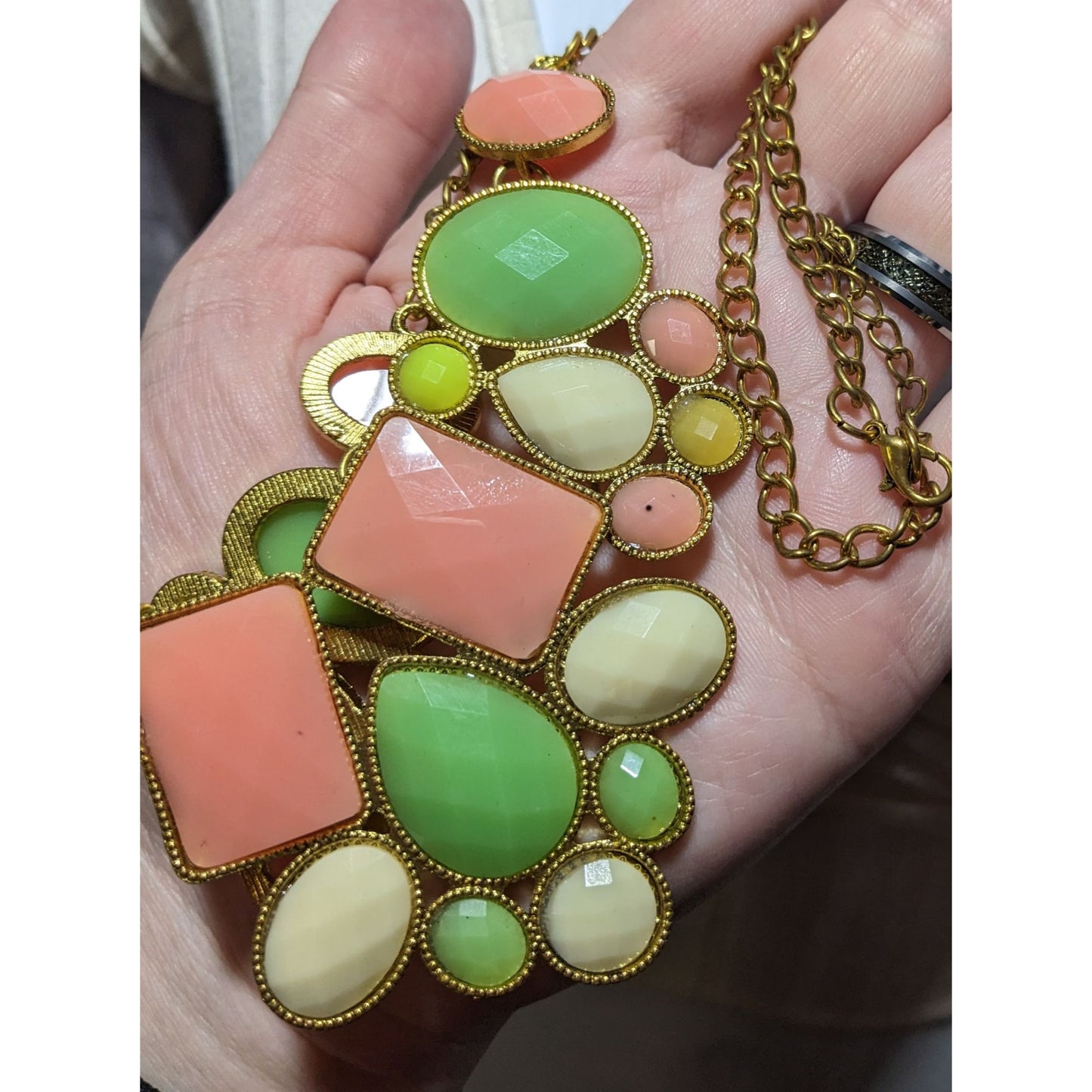 60s Style Gemmed Bib Statement Necklace
