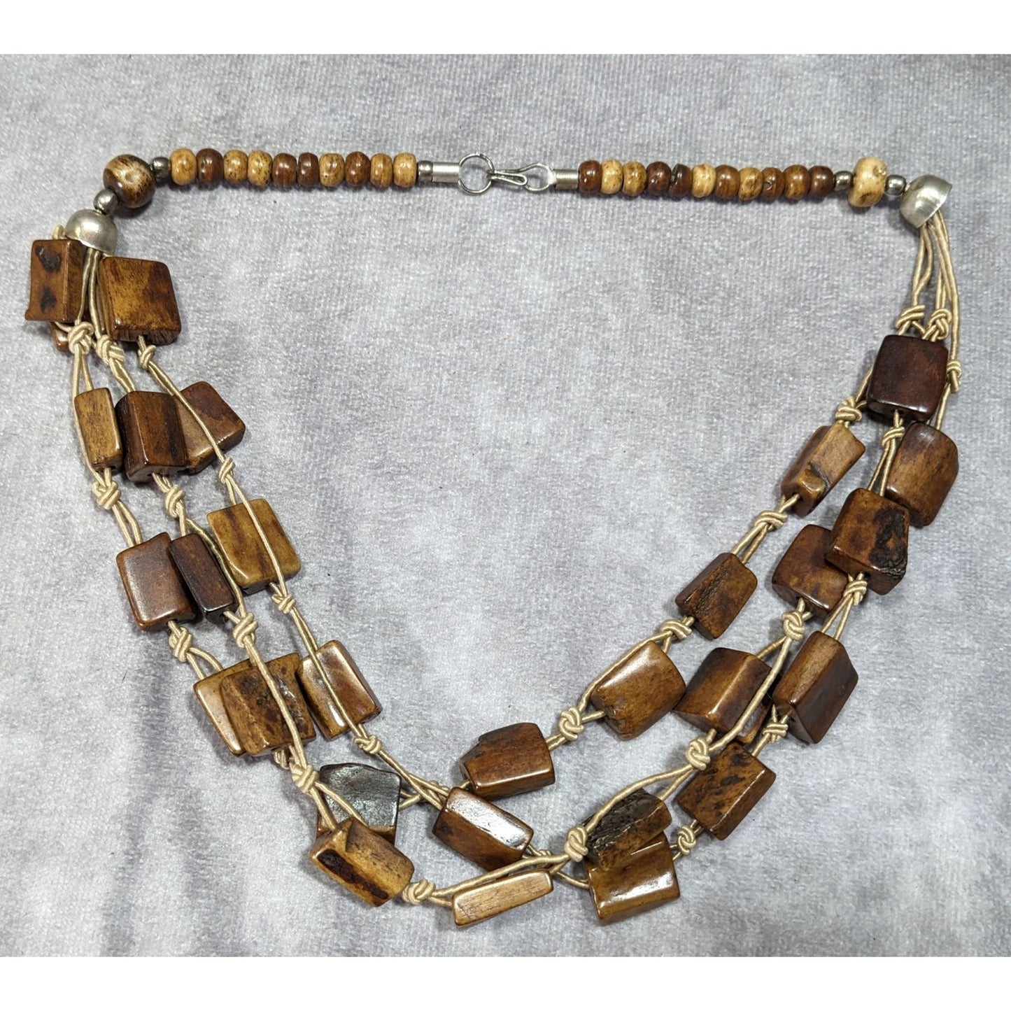 Vintage Rustic Brown Ox Bone Beaded Necklace