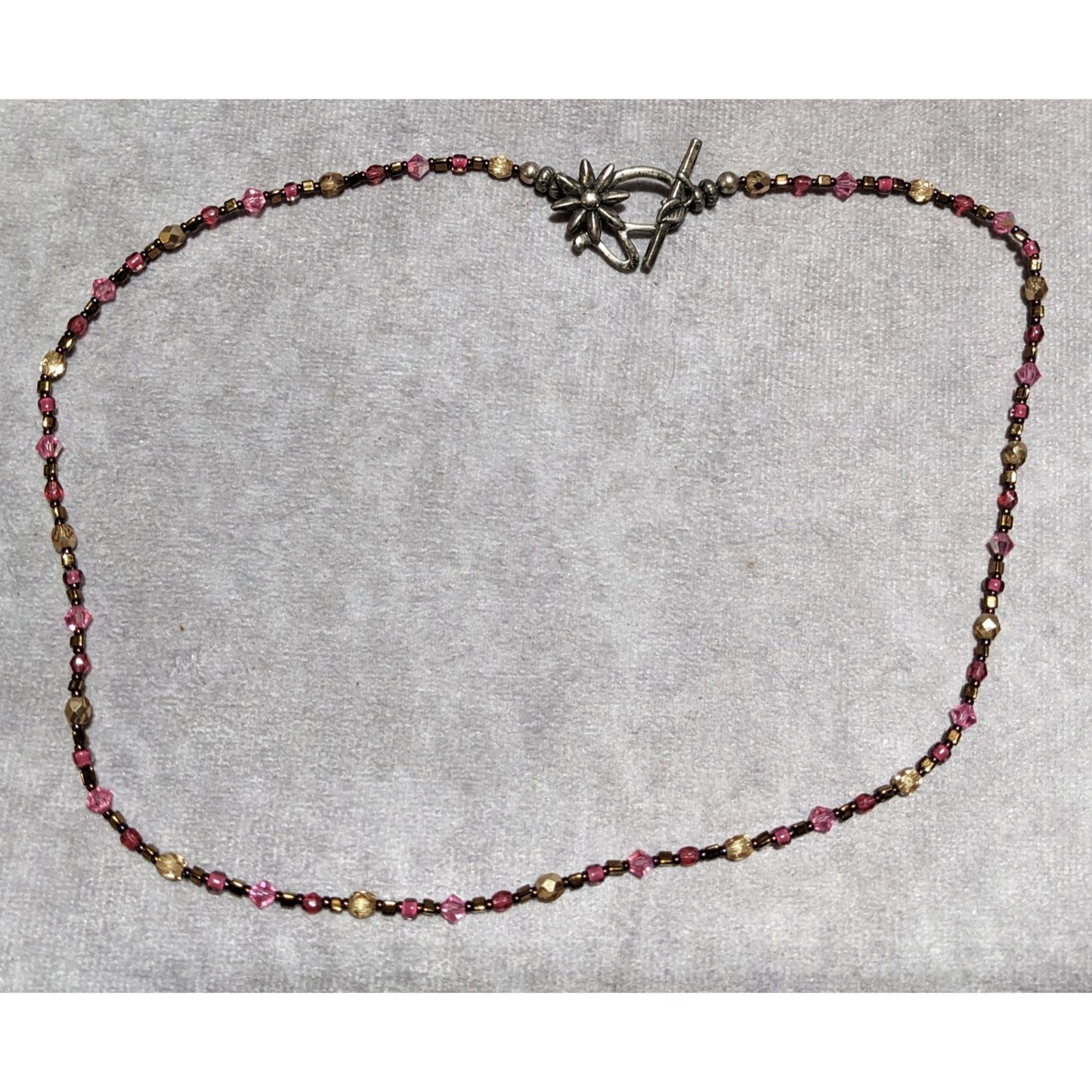 Vintage Handmade Pink & Gold Beaded Necklace