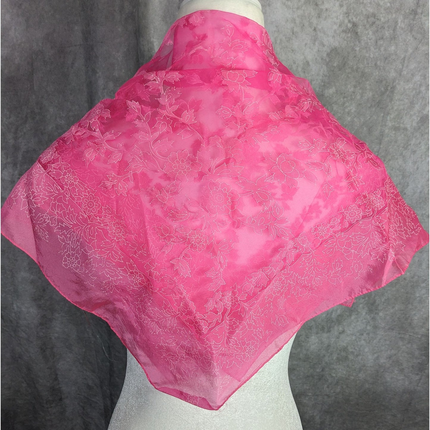 A Paris Scarf Vintage Pink Floral Sheer Nylon Square Made In Japan