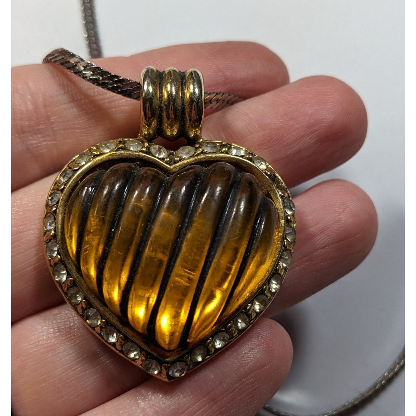 Vintage Coquette Honey Lucite Heart Pendant Necklace