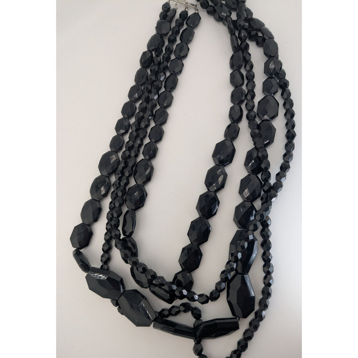 Gothic Glam Goth Black Faceted Beaded Multi Strand Statement Necklace