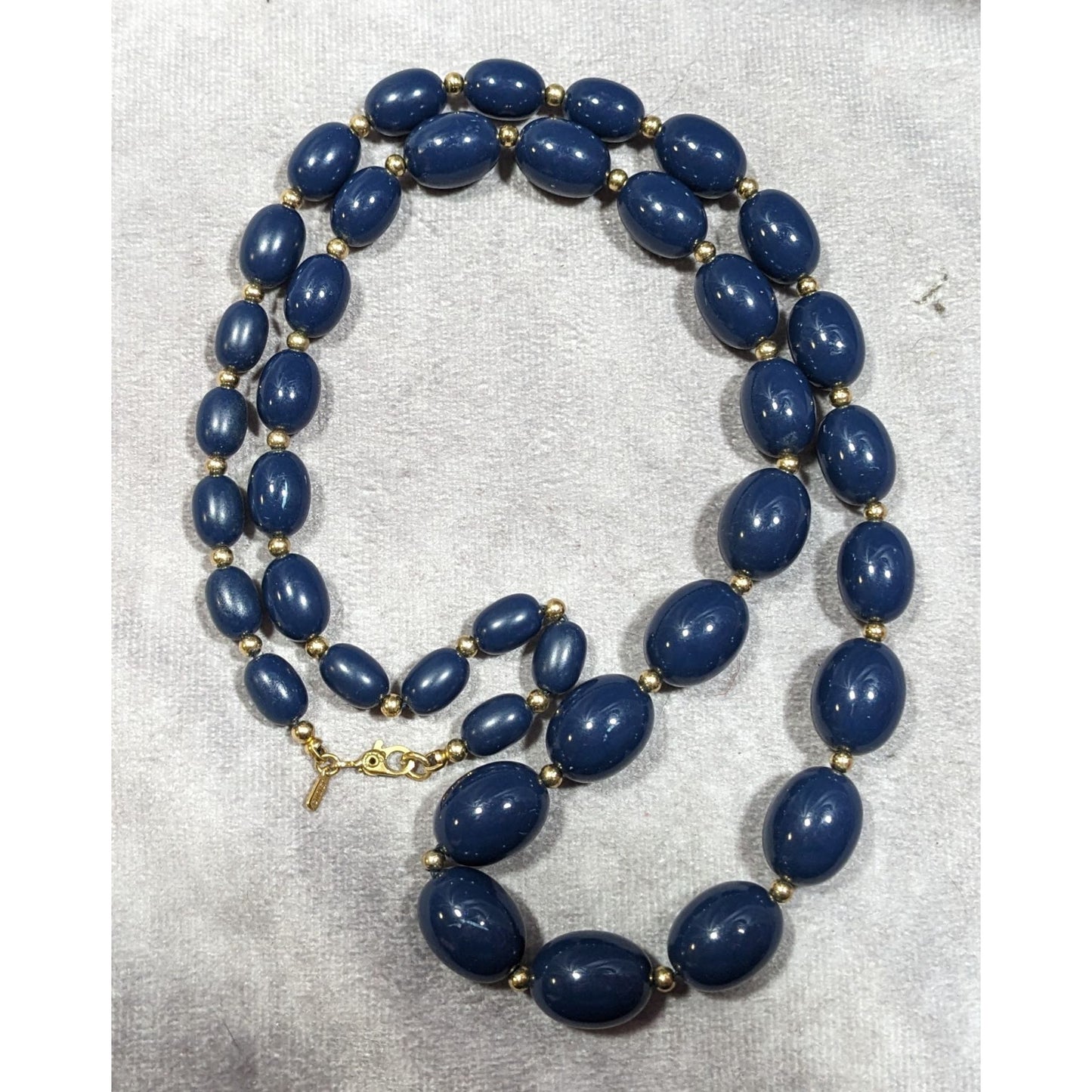 Vintage Monet Dark Blue And Gold Tone Beaded Necklace