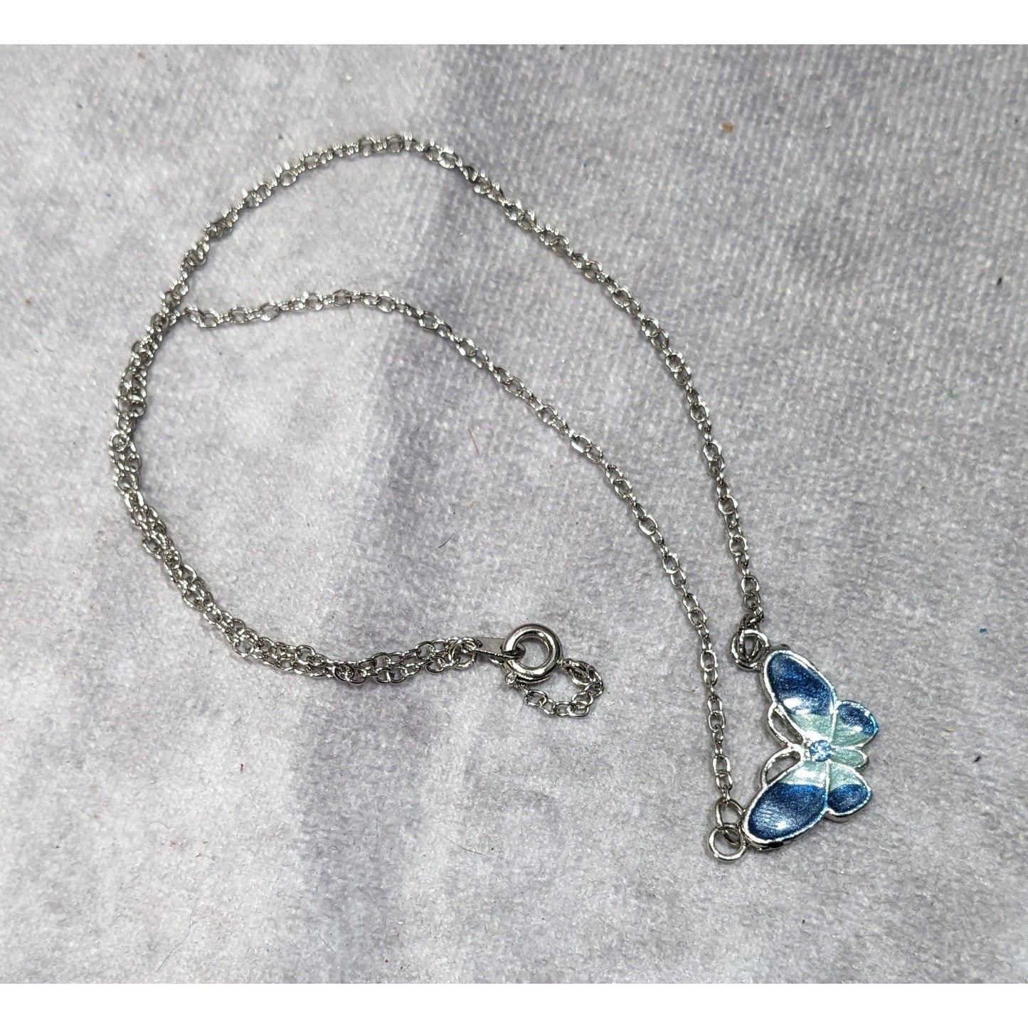 Fairycore Butterfly Pendant Necklace With Blue And Silver Tone Shimmer Enamel
