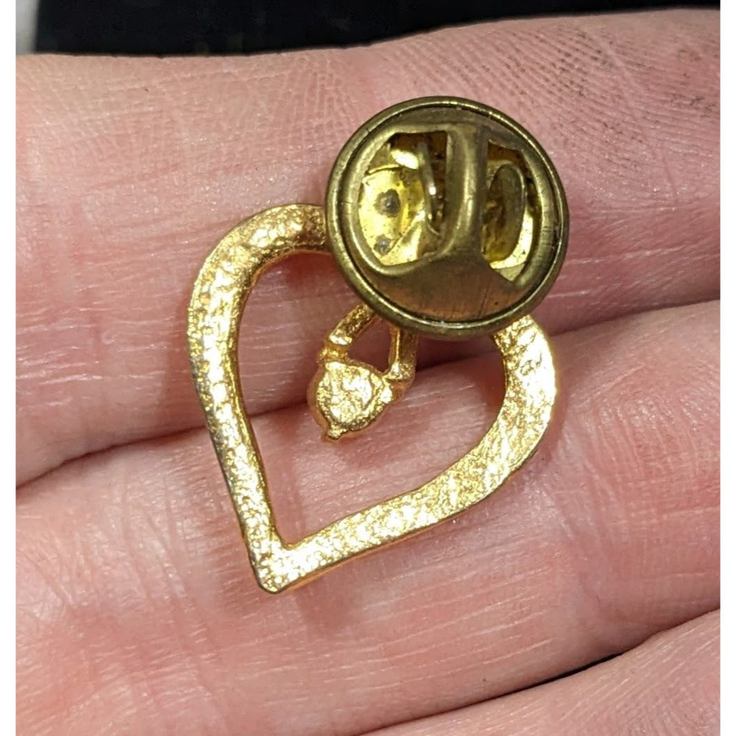 Vintage Coquette Open Heart Gold Tone Lapel Pin With Red Gem