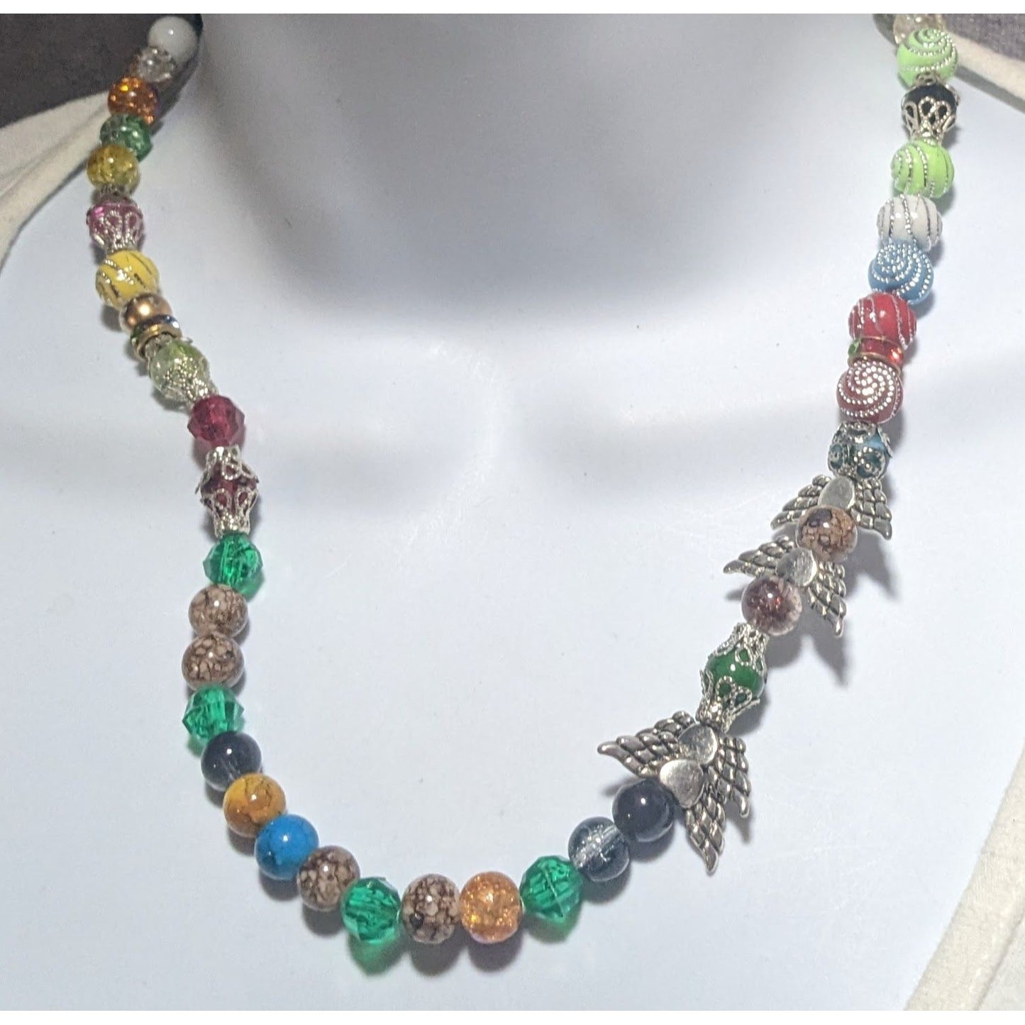 Rainbow Beaded Angel Wing Necklace