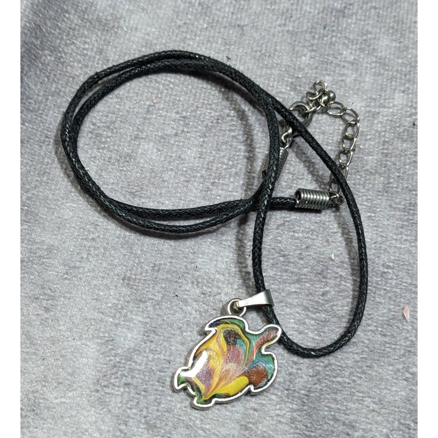 Earthy Beach Inspired Turtle Pendant Necklace With Swirled Enamel Fill