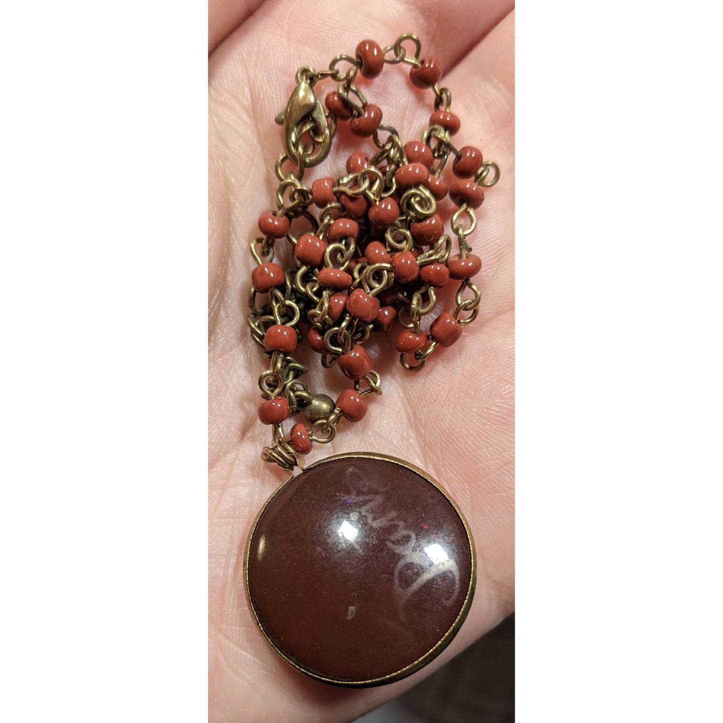Vintage Paris Brown And Gold Tone Beaded Pendant Necklace