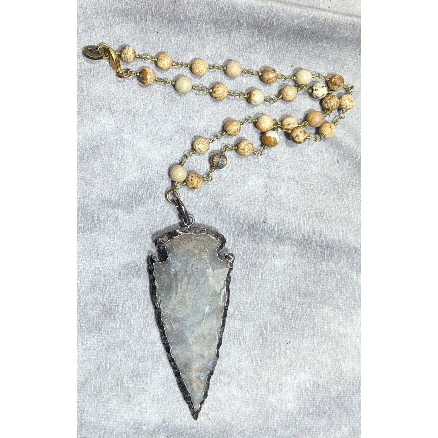 R&R Stone Arrowhead Pendant Necklace With Stone Beaded Chain