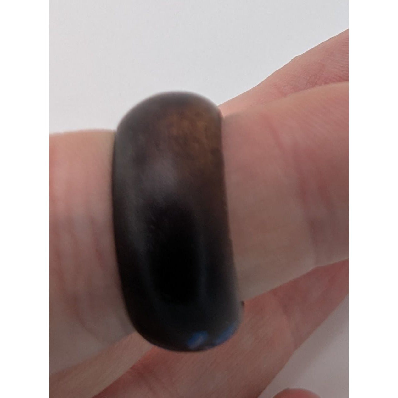 Boho Floral Painted Wood Ring Blue Flower Black Chunky Statement Jewelry
