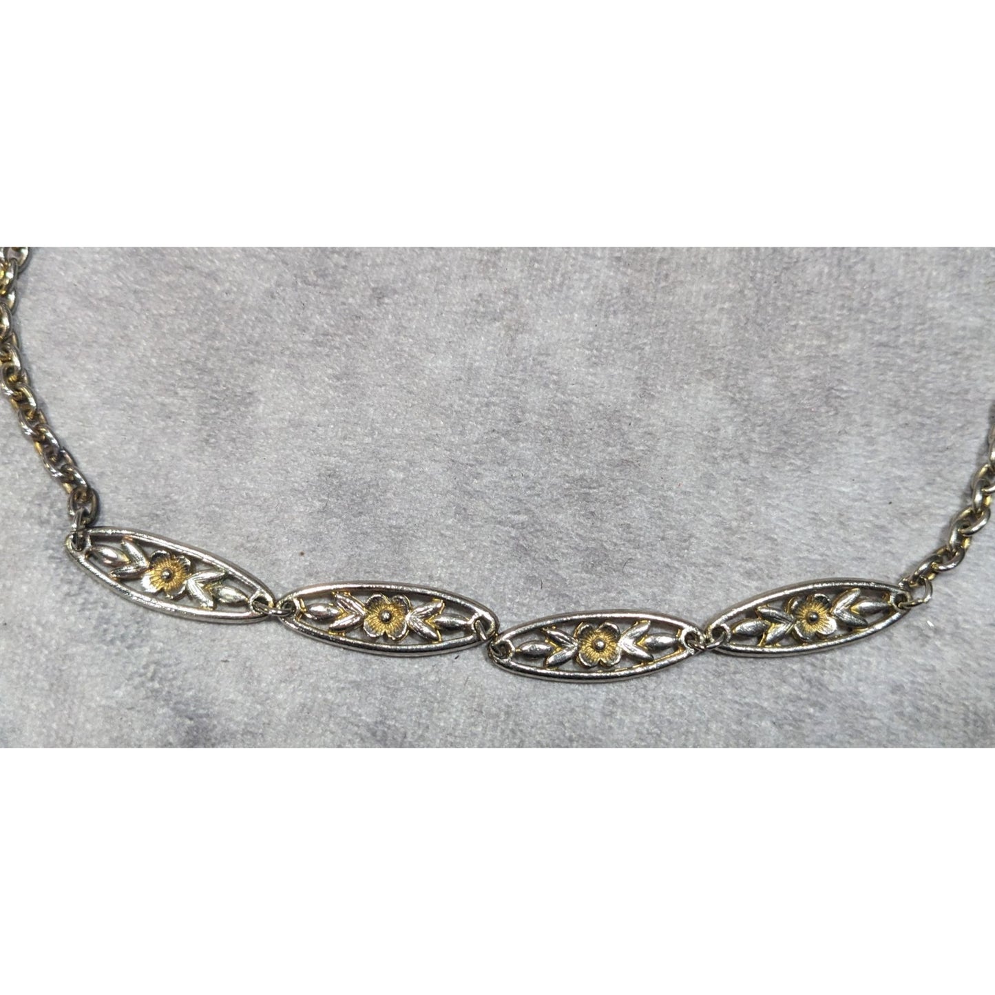 Vintage Floral Silver And Gold Tone Necklace