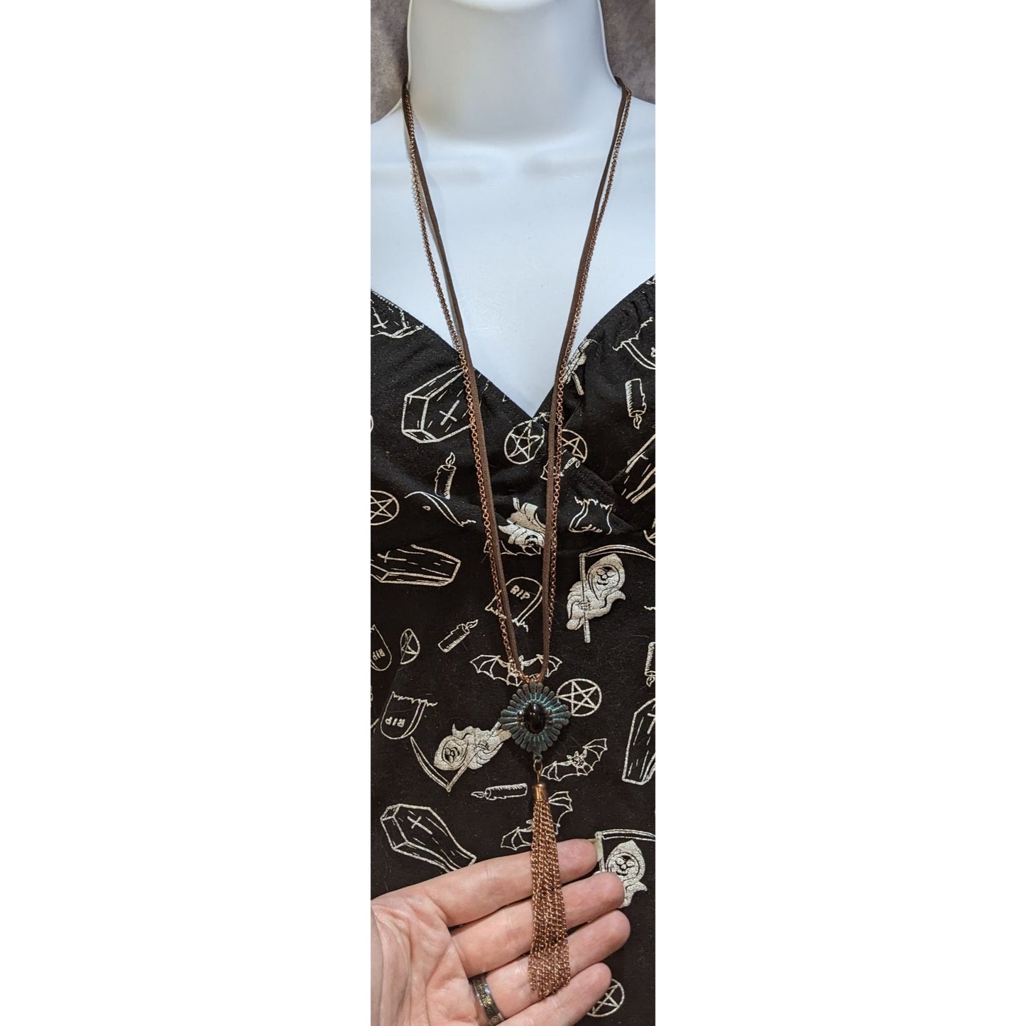 Southwestern Tassel Pendant Necklace Copper Patina Boho Layered Suede Statement