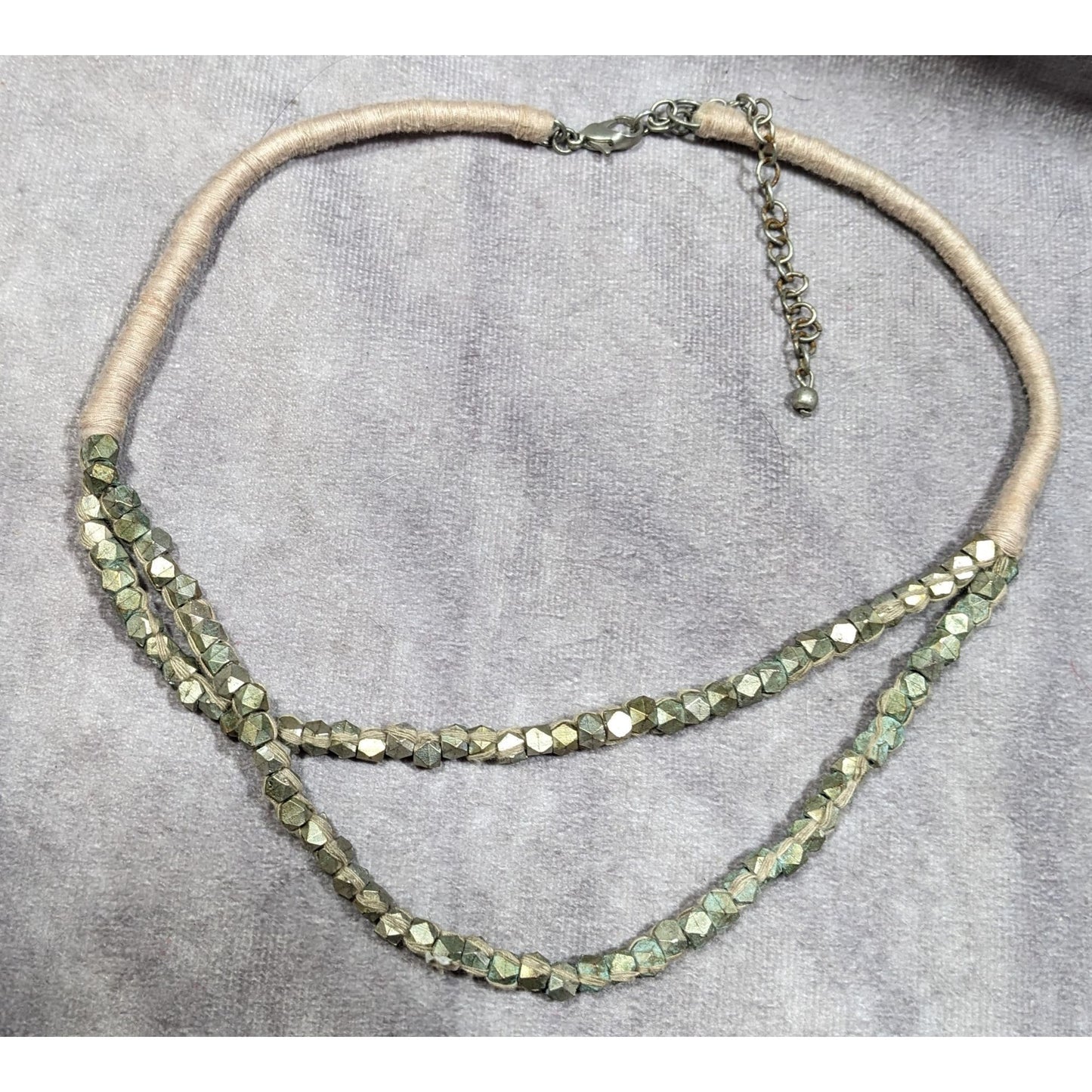 Rustic Grunge Thread Wrapped Metal Beaded Necklace