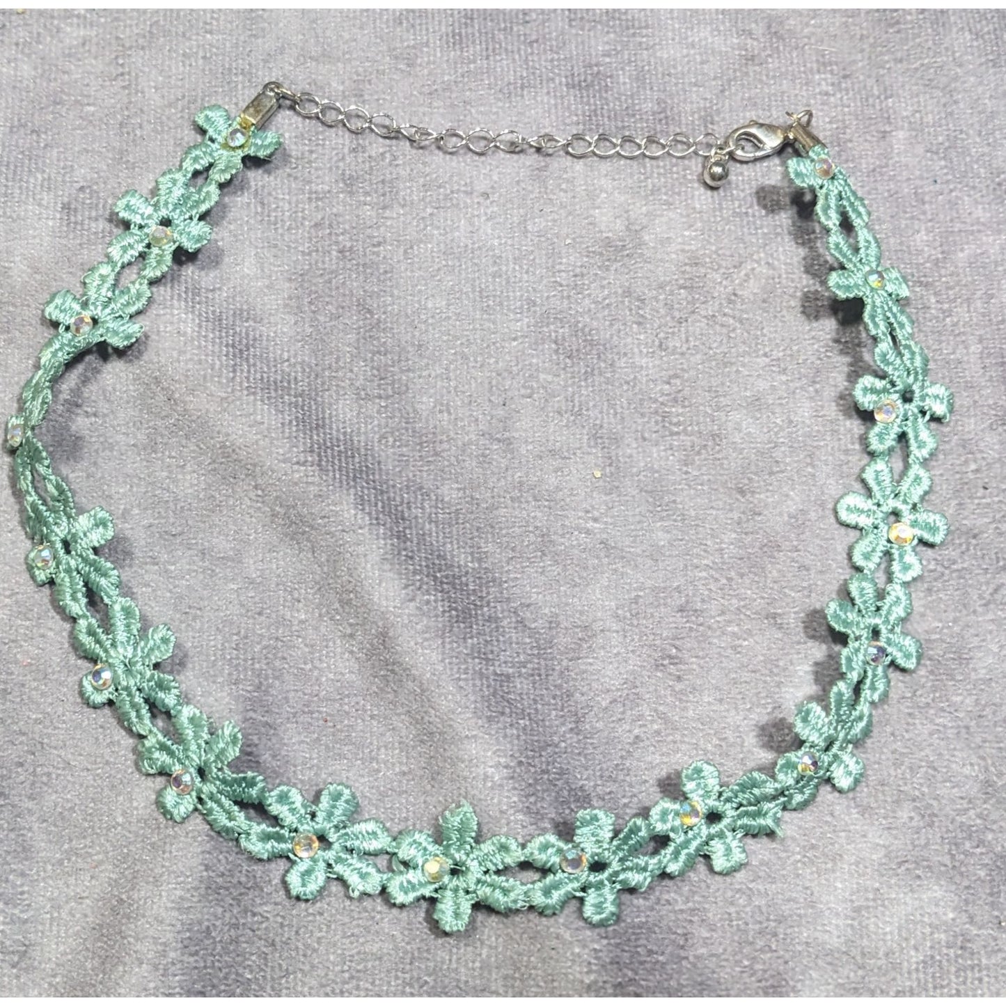Turquoise Floral Lace Rhinestone Choker Necklace