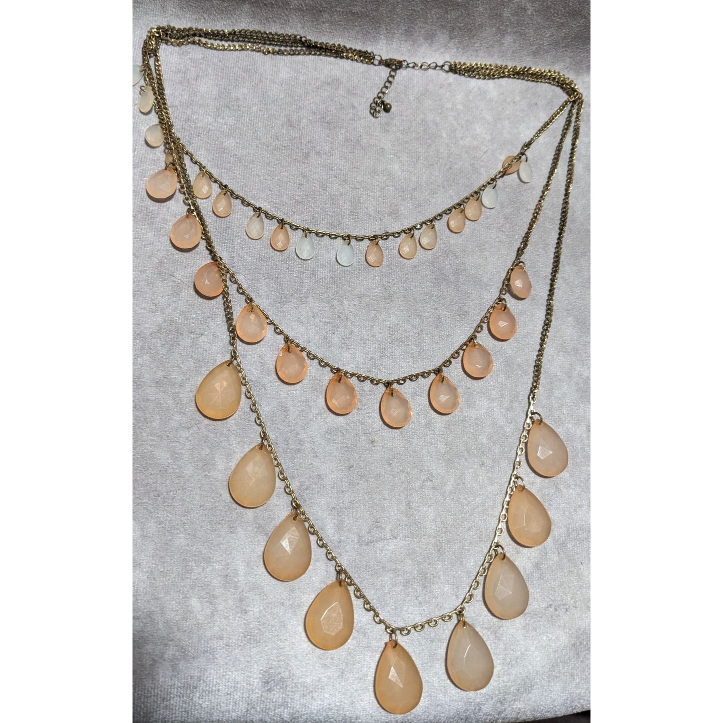 Bohemian Layered Necklace With Peach Teardrop Beads