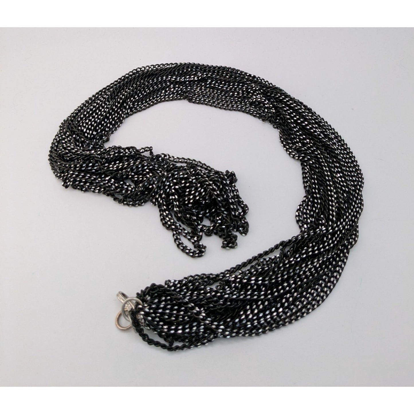 Glam Goth Layered Black Chain Necklace Statement Multi Strand Etched Silver Faceted Jewelry
