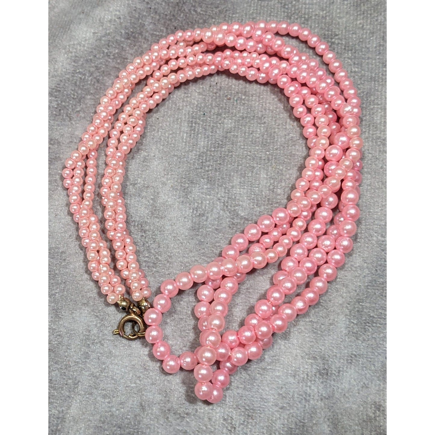 Coquette Pink Faux Pearl Triple Strand Twisted Necklace