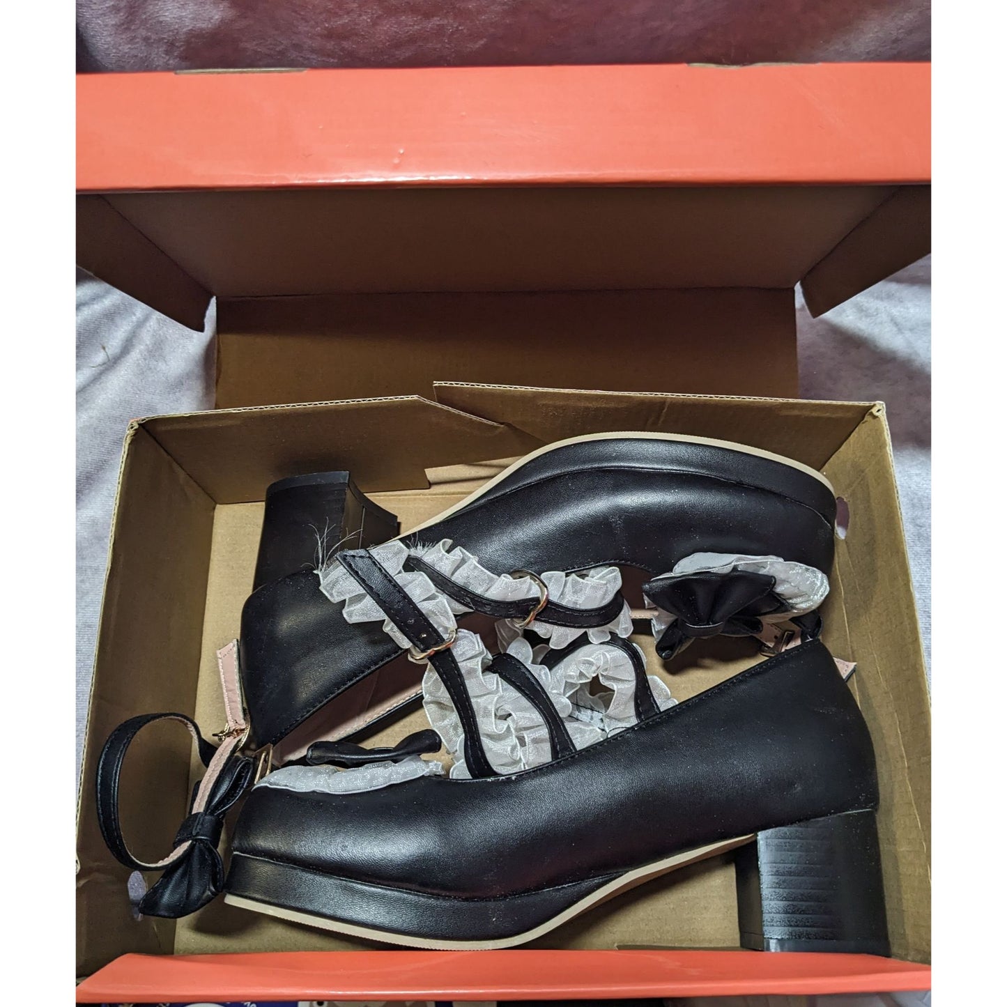 Gothic Lolita Black And White Lace Ruffle Bow Mary Janes