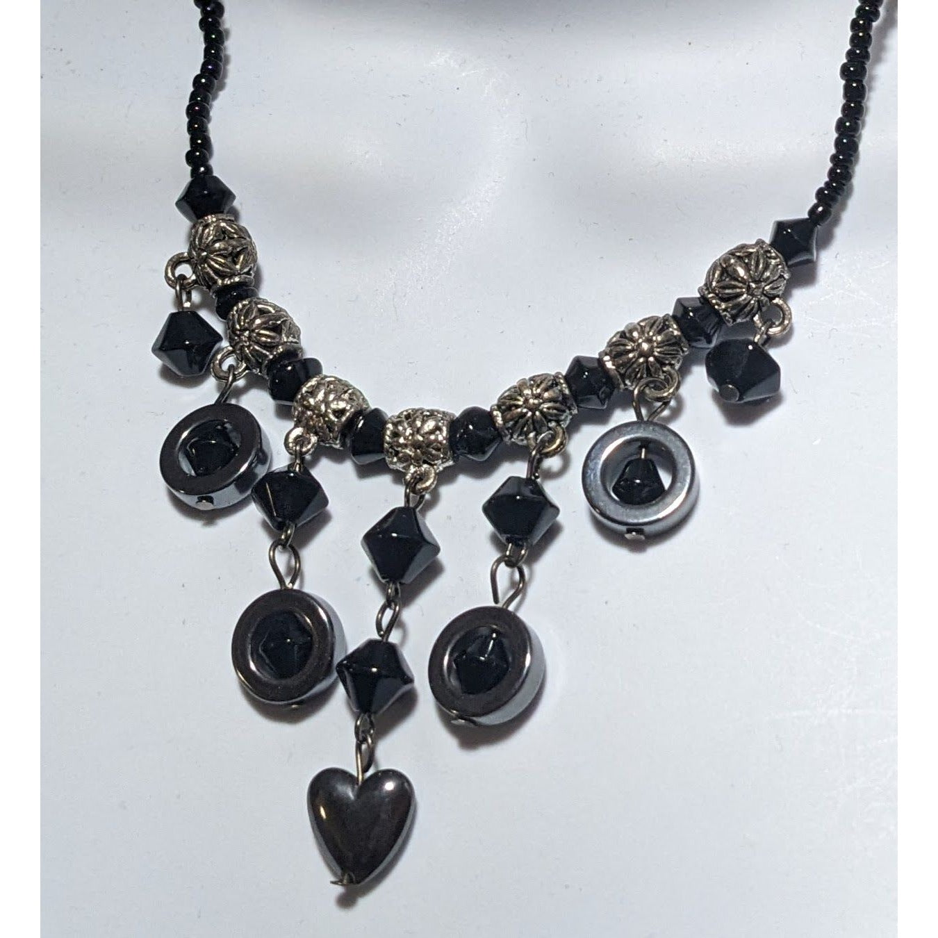 Gothic Hematite Beaded Fringe Necklace