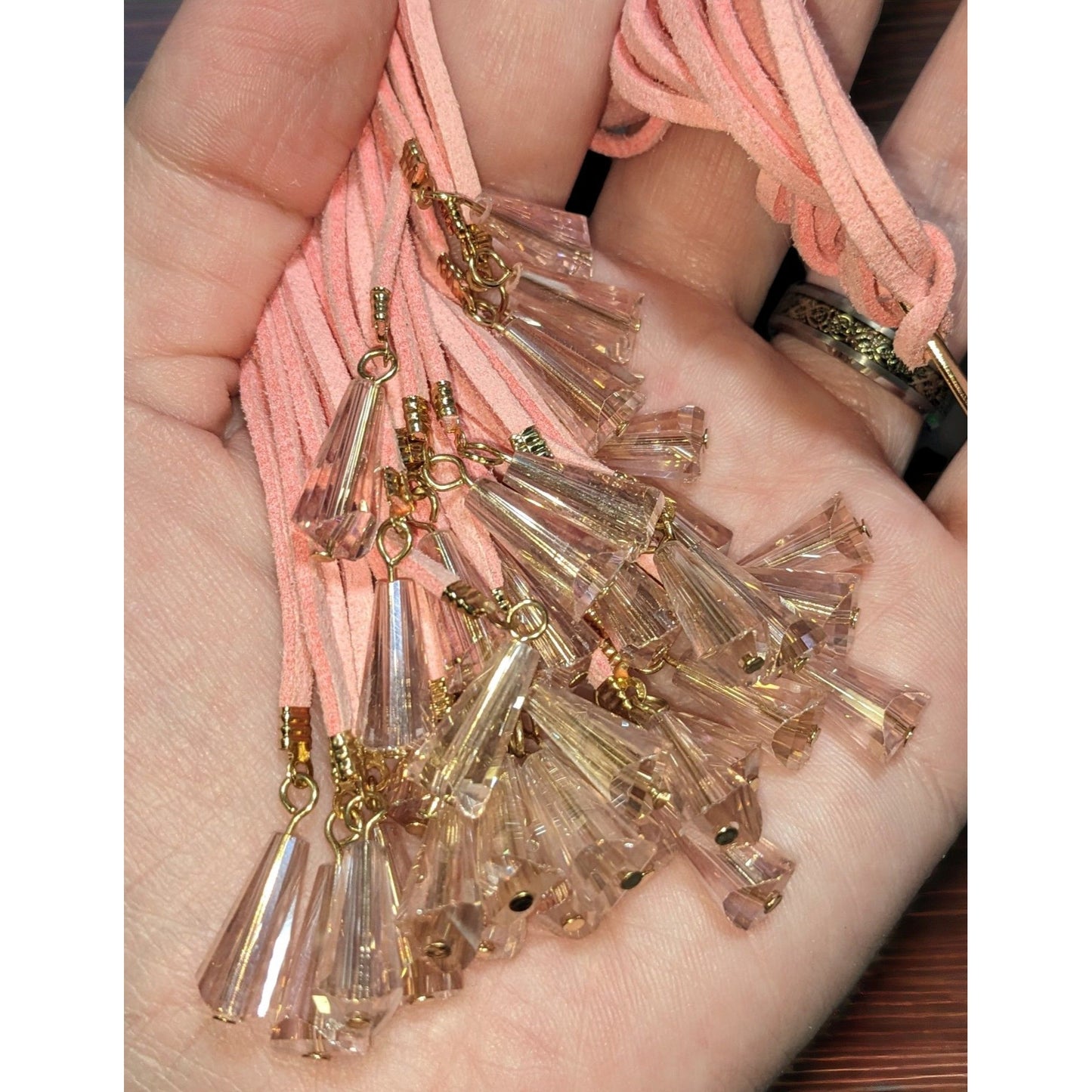 Pink Suede Beaded Fringe Necklace