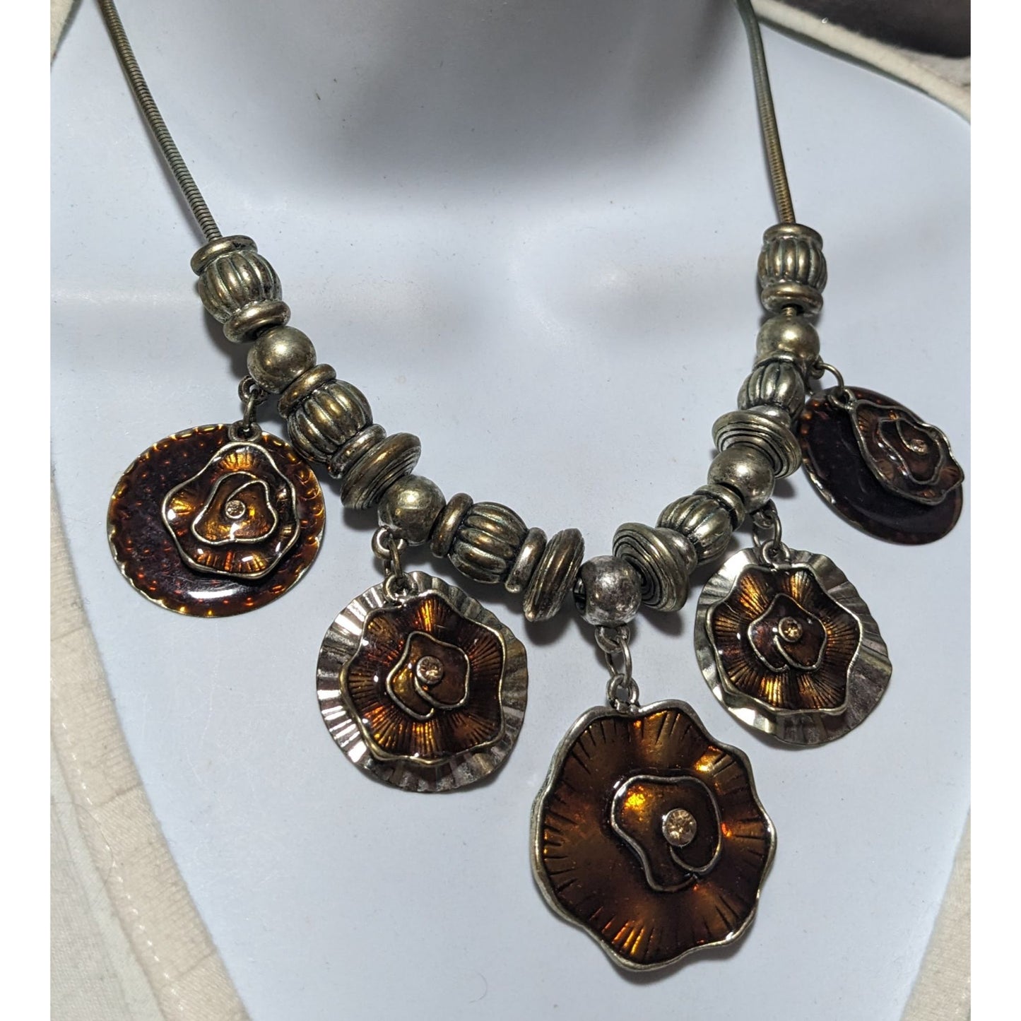 Abstract Floral Medallion Statement Necklace