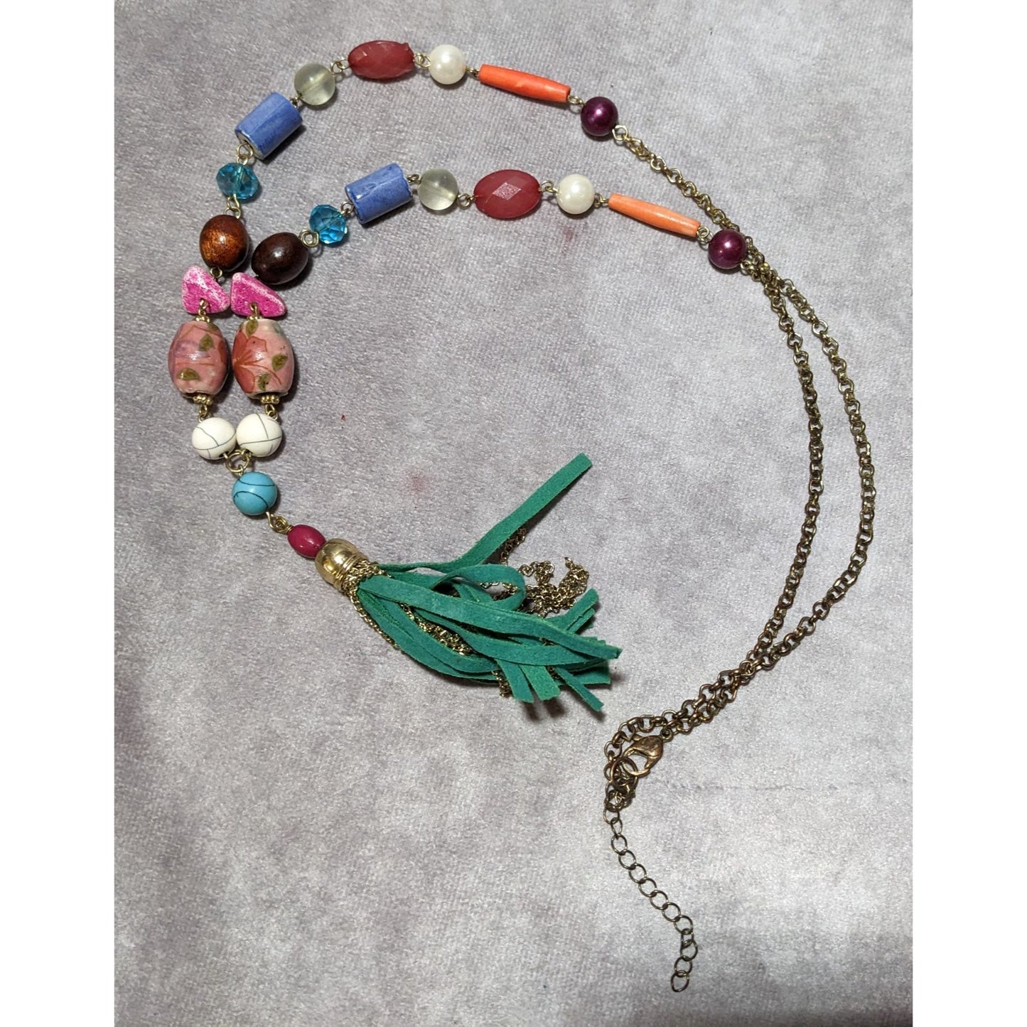 Bohemian Rainbow Beaded Tassel Necklace