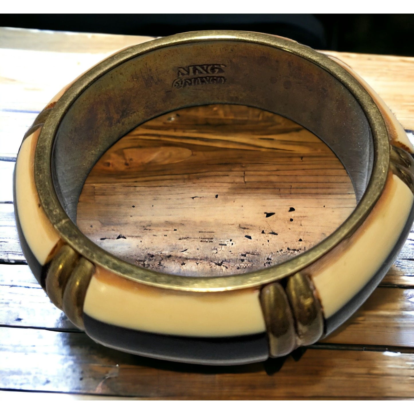 Vintage MNG By Mango Brass Striped Lucite Bracelet