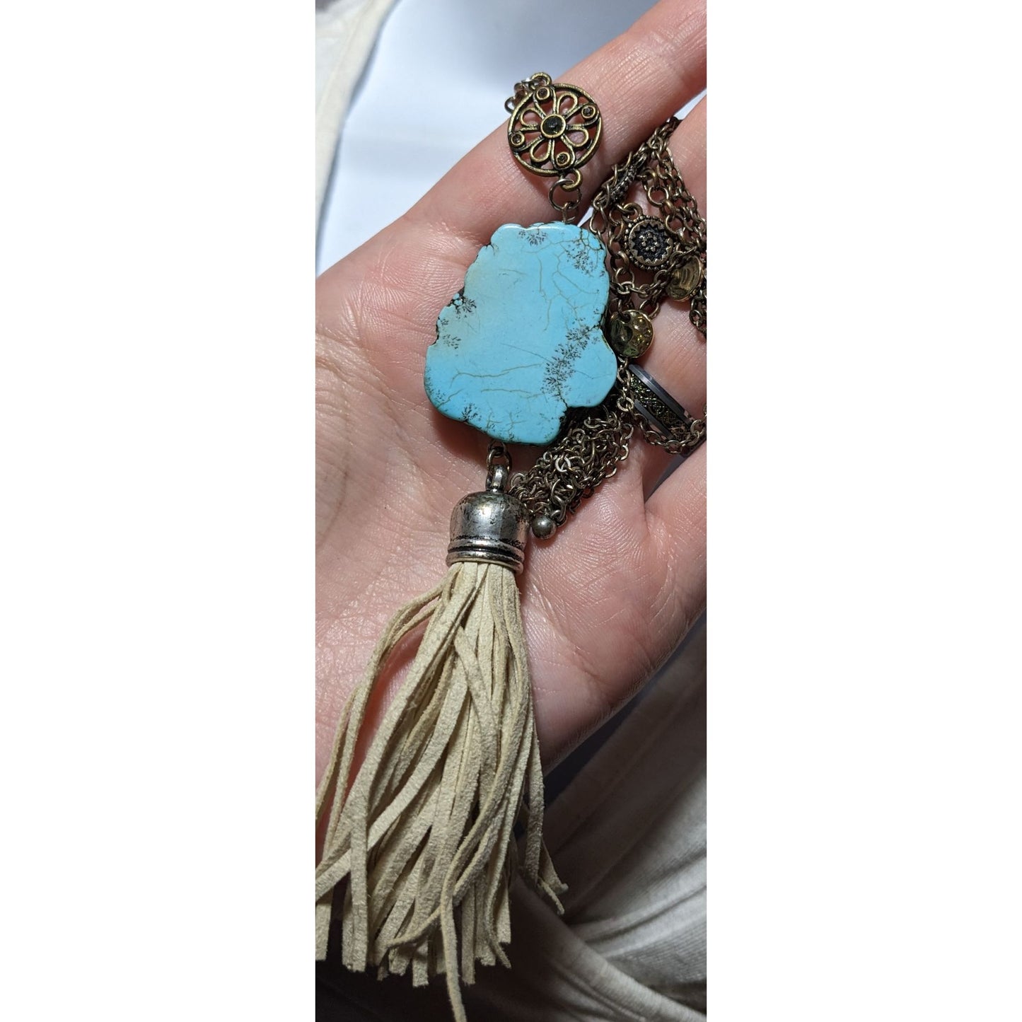 Bohemian Turquoise Tassel Charm Necklace