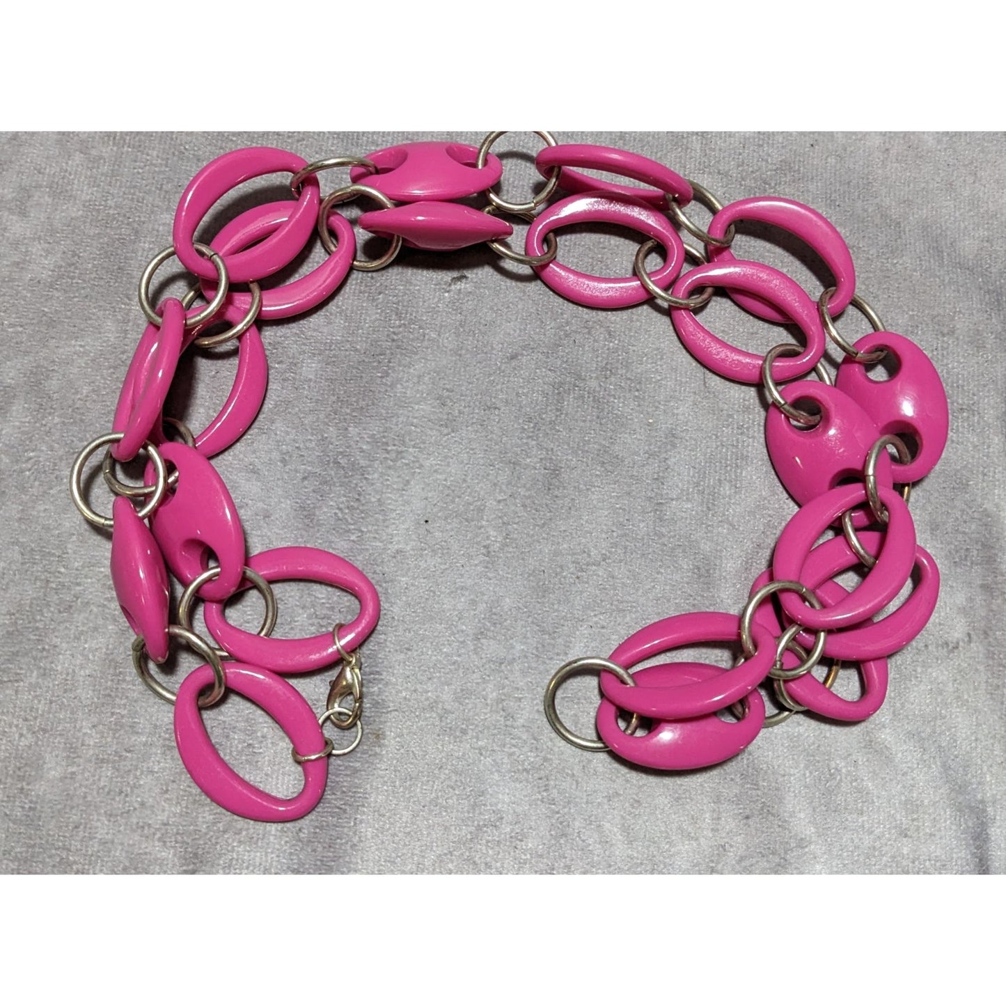 80s Pink And Silver Large Link Necklace.