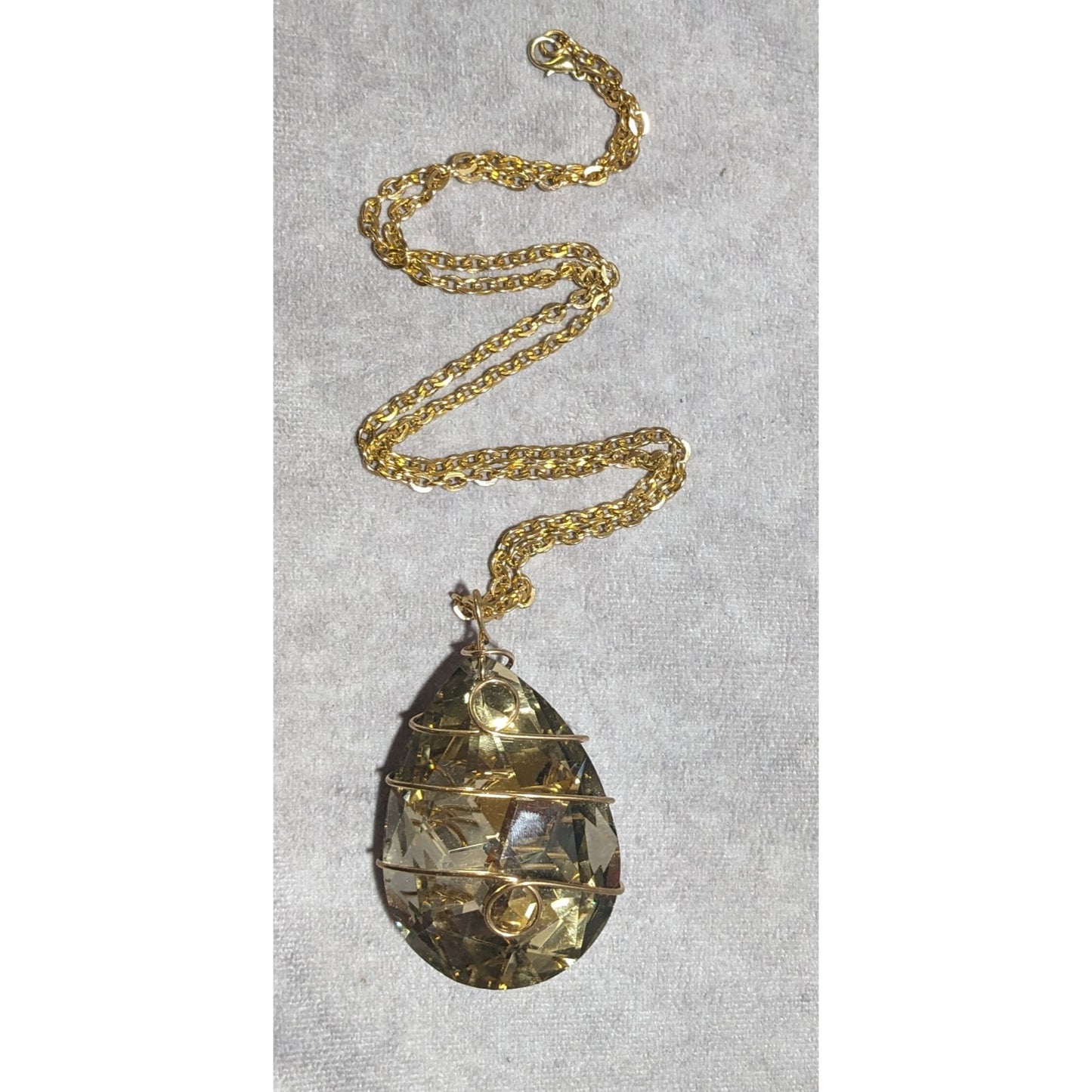 Gold Chain Necklace With Large Faceted Crystal Pendant