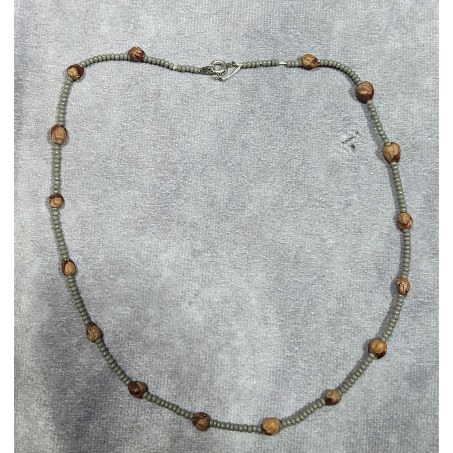 Retro Hippie Grey And Brown Glass And Seed Beaded Necklace