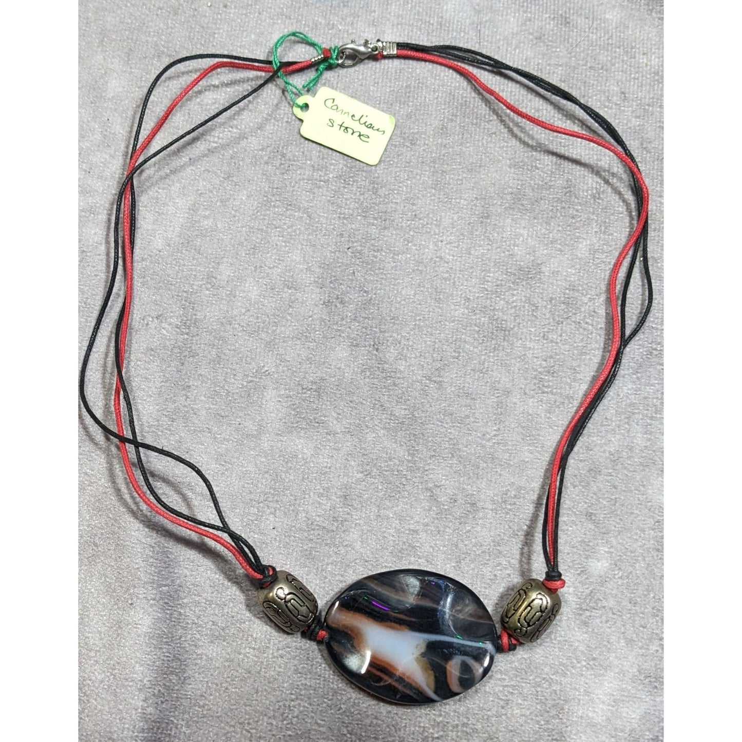 Handmade Connection Stone Red And Black Pendant Necklace