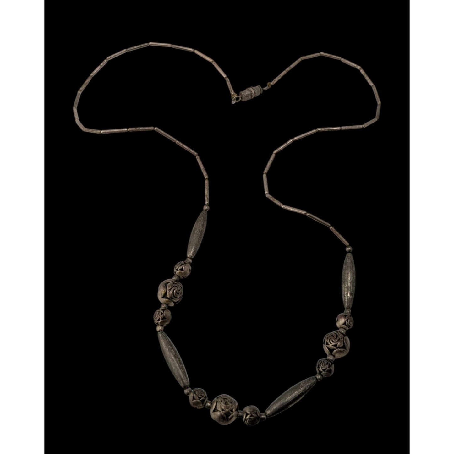 Vintage Sterling Liquid Silver Necklace Rose Beads Romantic Floral
