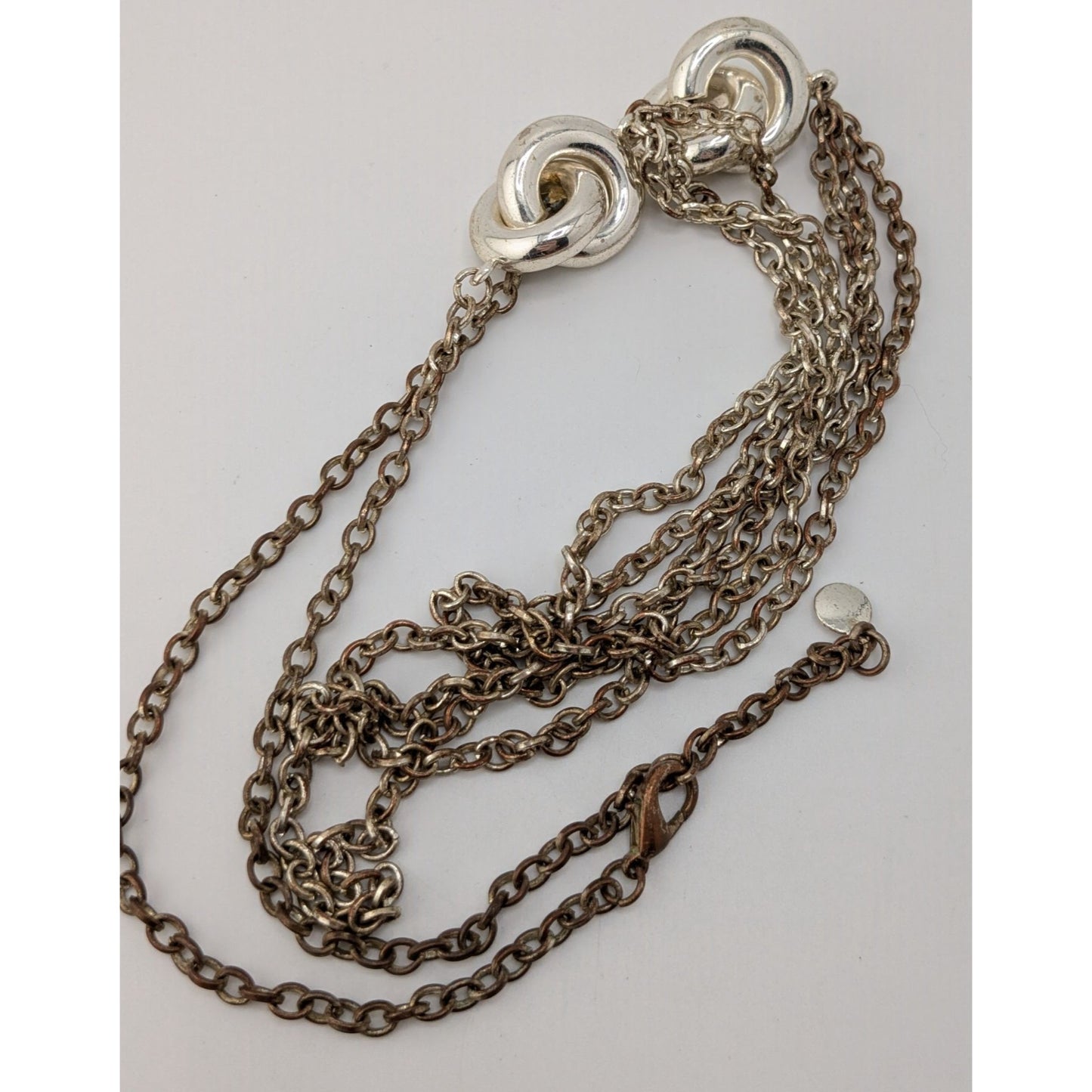 Layered Chain Necklace Chunky Knotted Accents Silver Preppy Abstract