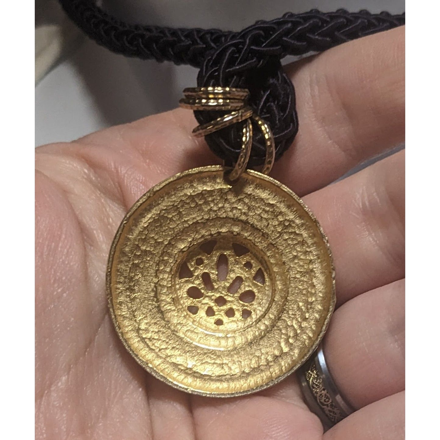 Navy And Gold Braided Medallion Necklace