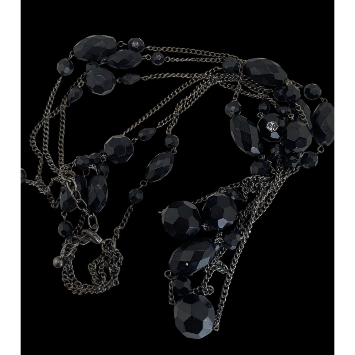 Goth Glam Vampire Black Layered Faceted Bead Multi Strand Necklace