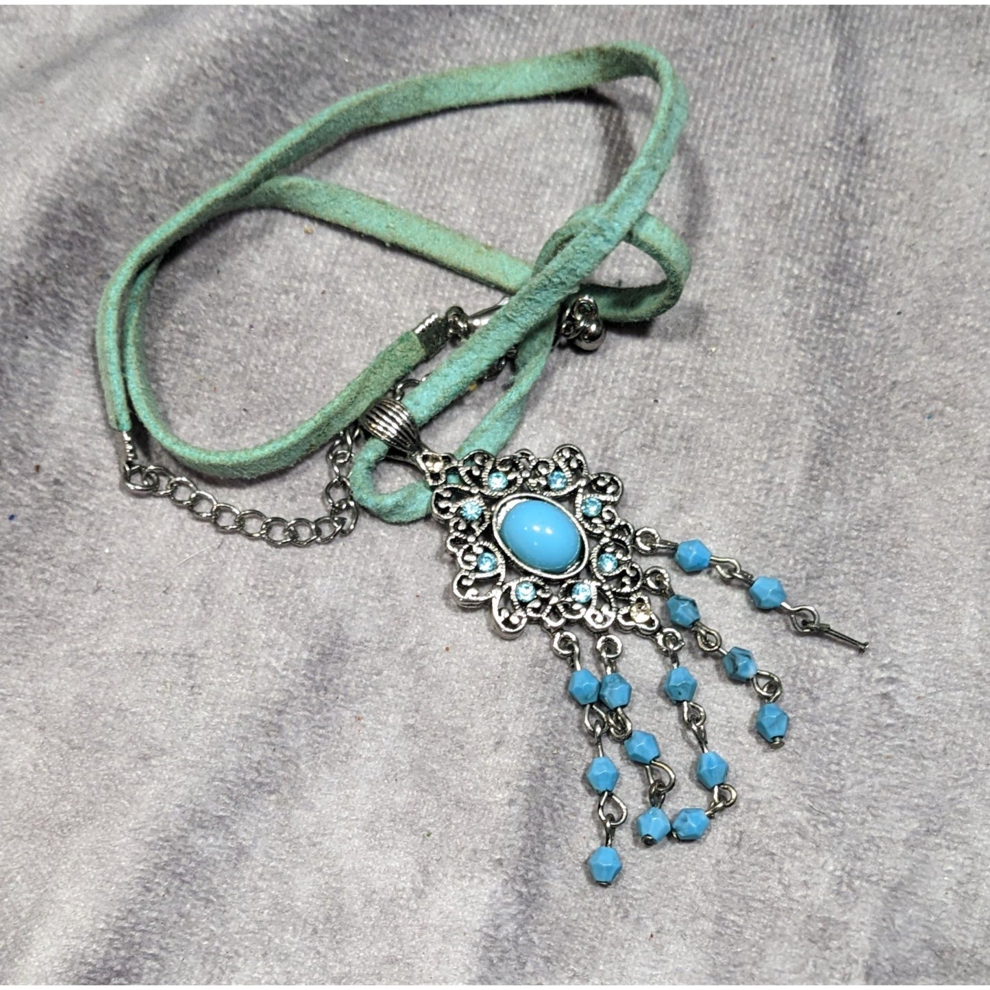 Bohemian Princess Blue Gemmed And Beaded Tassel Necklace