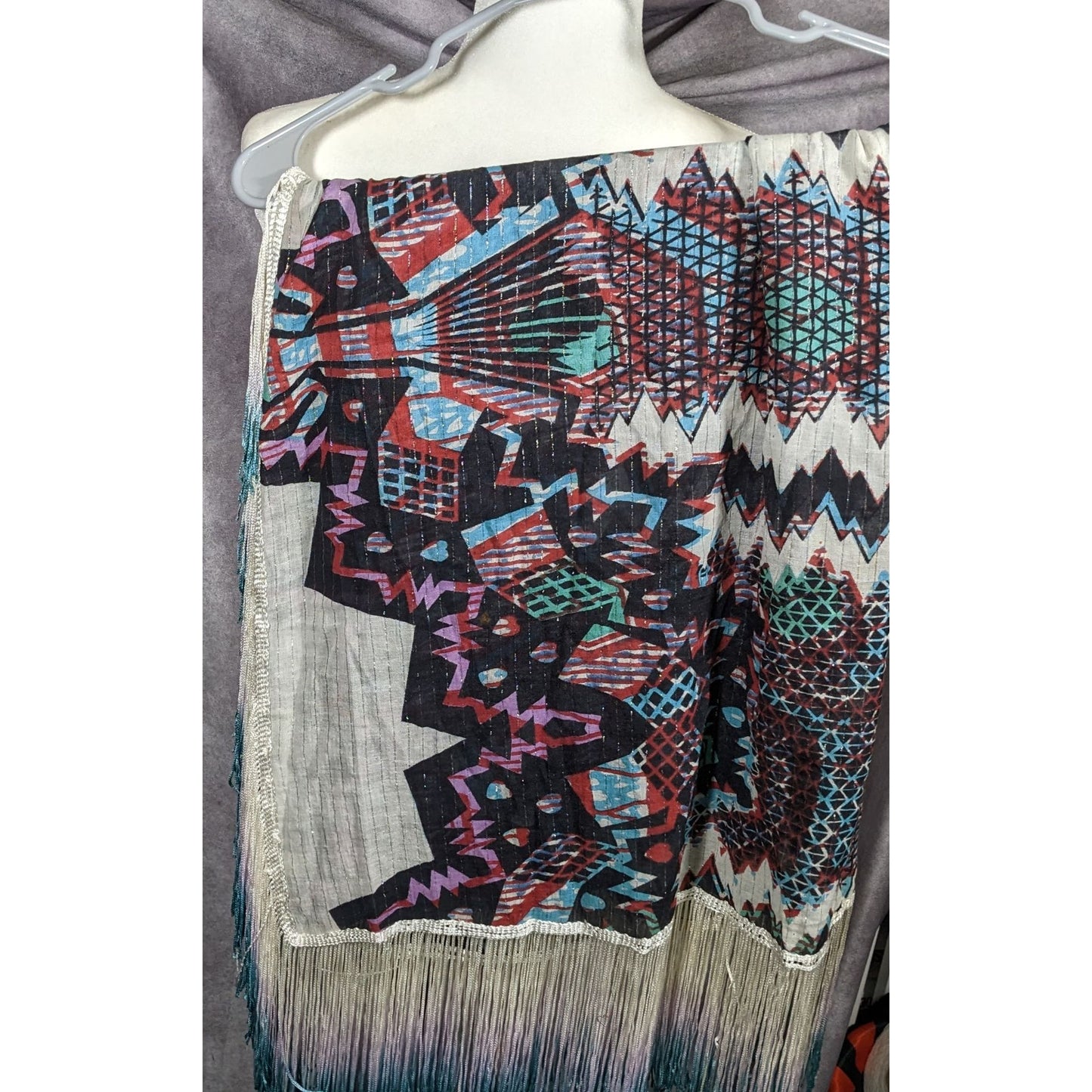 Topshop Southwestern Abstract Rainbow Ombre Fringe Scarf