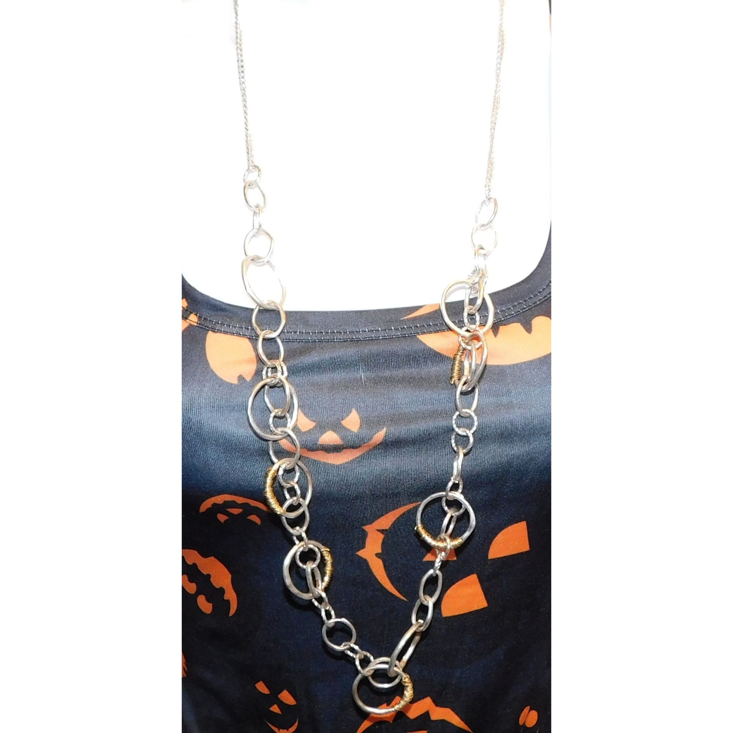 Wrapped Circle Geometric Silver And Gold Tone Link Necklace