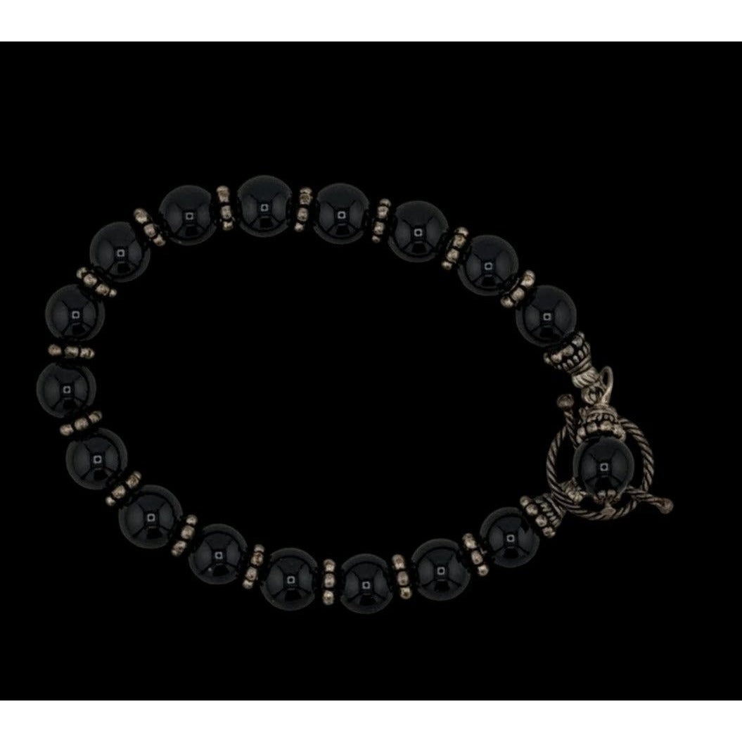 Handmade Gothic Black Stone Beaded Bracelet With Silver Tone Spacers