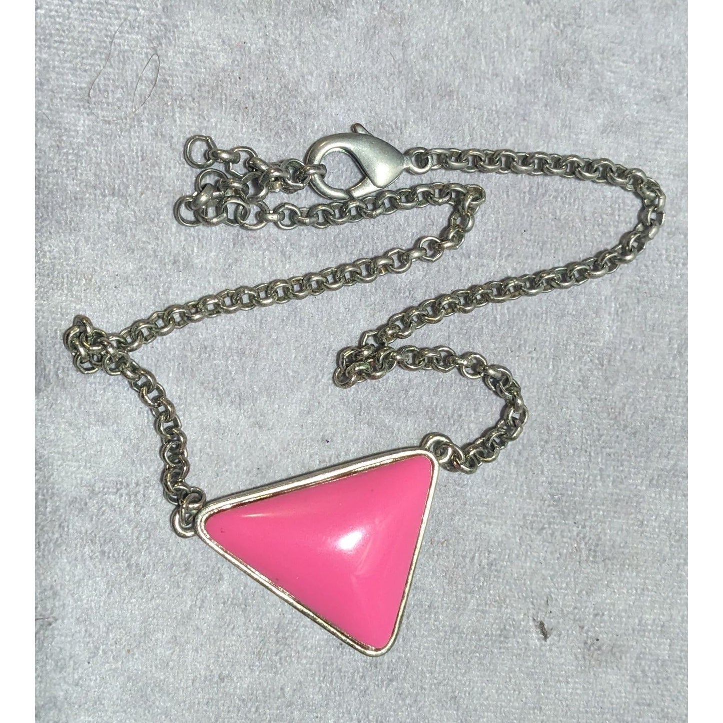 Pink Triangle Pendant Necklace With Silver Chain