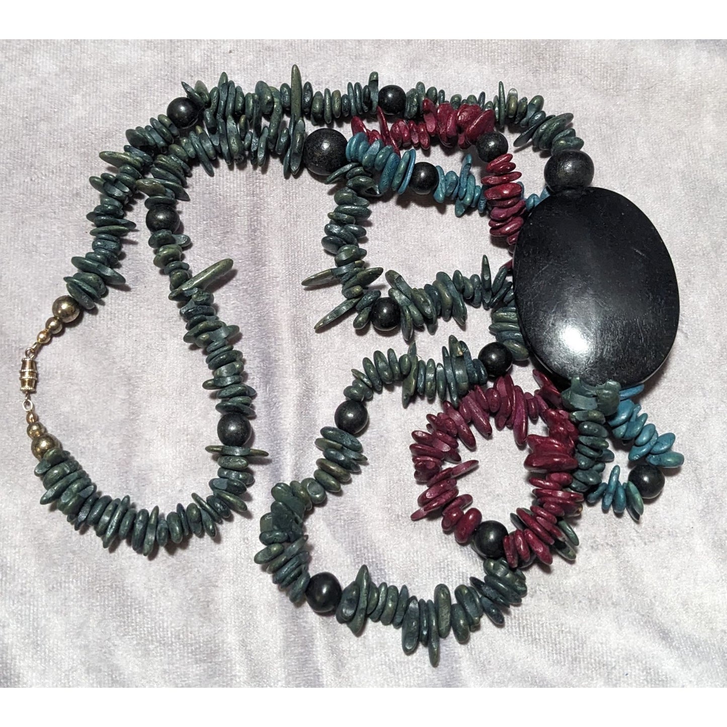 Blue And Purple Wood Beaded Necklace