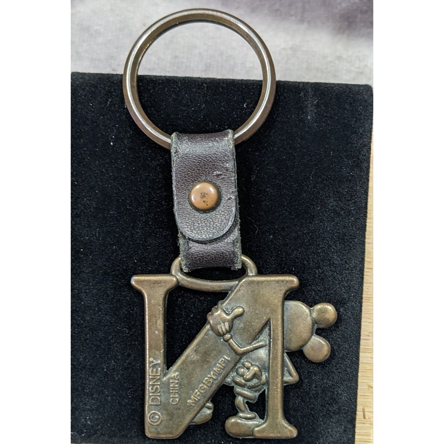 Rustic Disney Mickey Letter N Initial Keychain