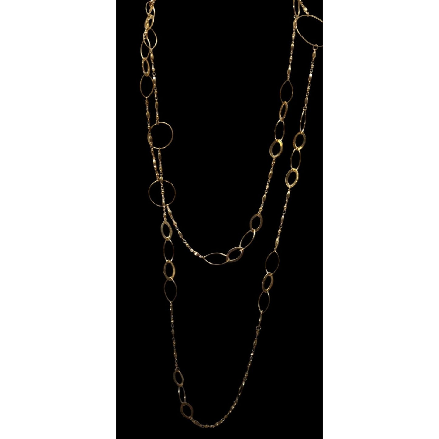 Abstract Glam Gold Tone Opera Chain Necklace With Assorted Links