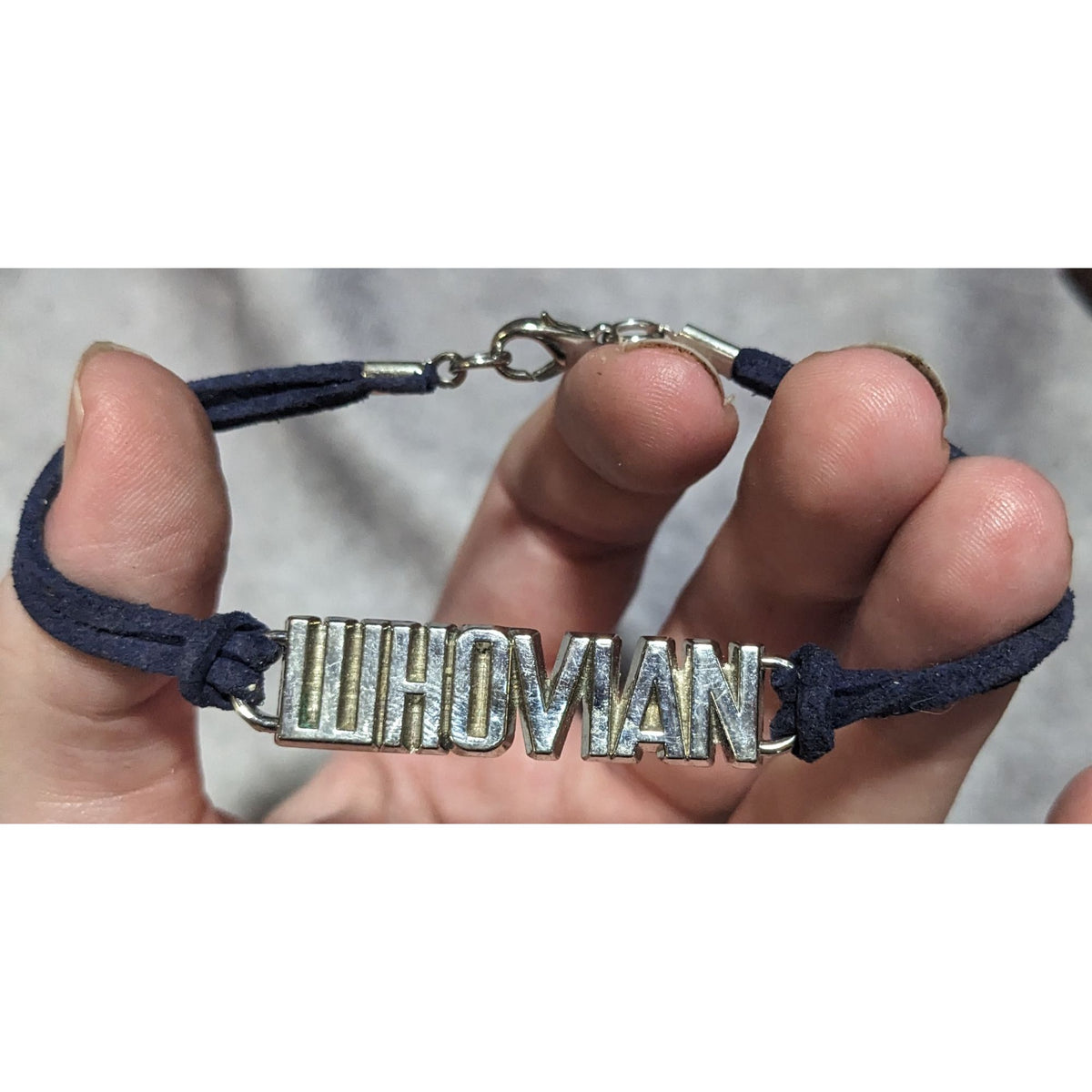 Y2K Geekcore Whovian Doctor Who Silver Tone Suede Cord Bracelet