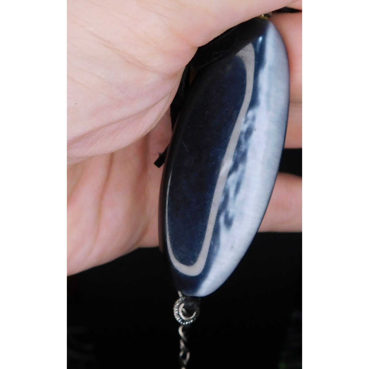 Silver Gothic Cat Eye Glass Pendant Necklace