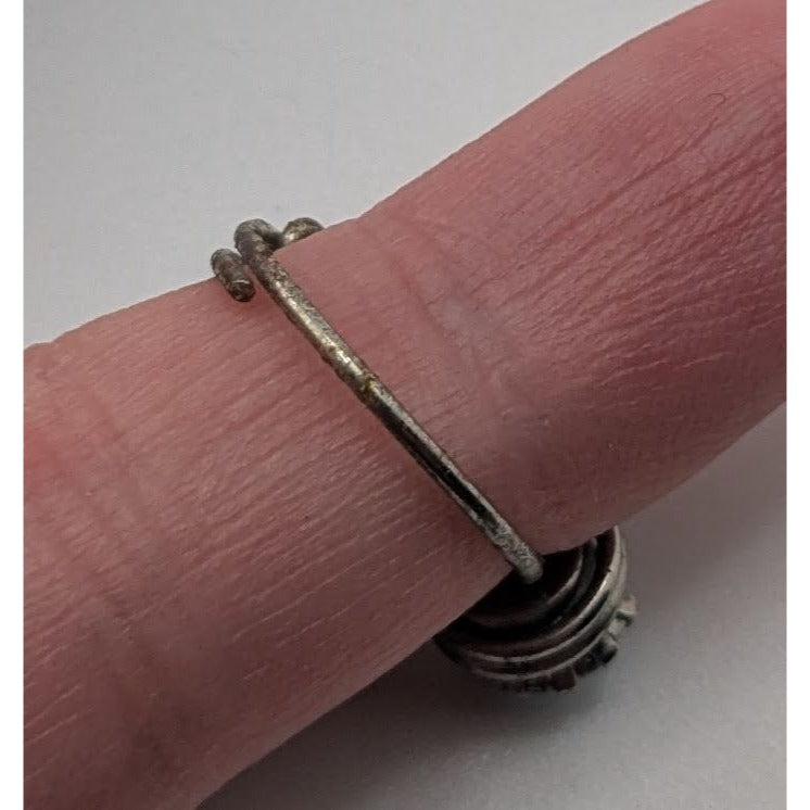 Boho Witchy Artisan Wire Wrap Blue Stone Silver Tone Statement Ring